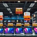 Tabletek árakkal egy elektronikai boltban