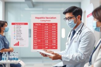Hepatitis védőoltás költségei orvosi rendelőben, oltási információkkal.