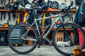 Téli bringa szervizelése, kerékpár szerviz környezetben.