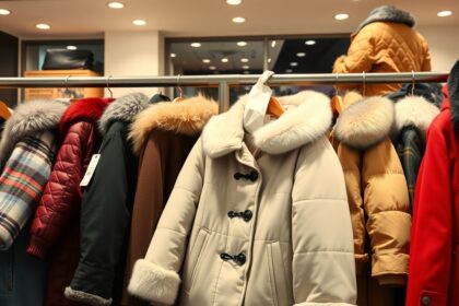 Téli kabátok különböző stílusokban és színekben egy boltban.