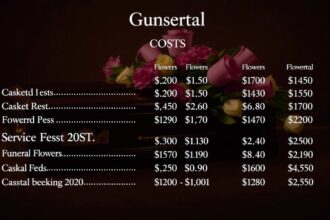 A temetési költségek részletes listája, csekkek és virágok árai.