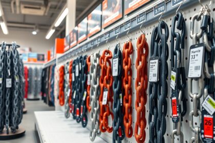 Hóláncok különböző árakkal és méretekkel üzletben.