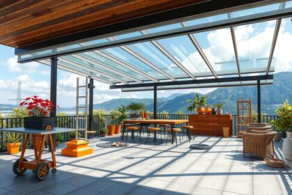 Modern polikarbonát teraszfedés gyönyörű kilátással