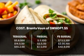 Tortilla wrap és zöldségek az asztalon, árak táblázatával.