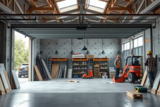Modern garázs építkezés folyamatban 2025-ben