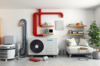 Hőszivattyú fűtési rendszer egy modern lakásban.