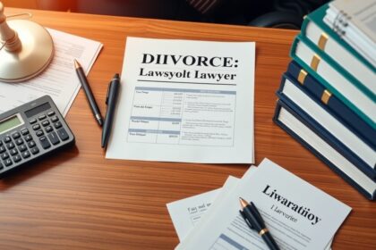 Válási ügyvéd költségei táblázat és számológép az asztalon