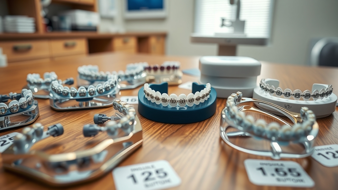 Fogszabályzók különböző típusai az orvosi rendelőben.