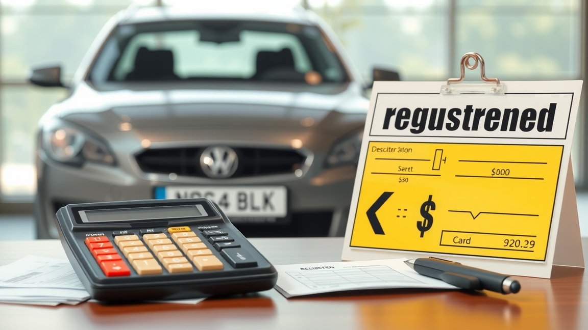 Számológép és forgalomból kivonás dokumentum autóval a háttérben.