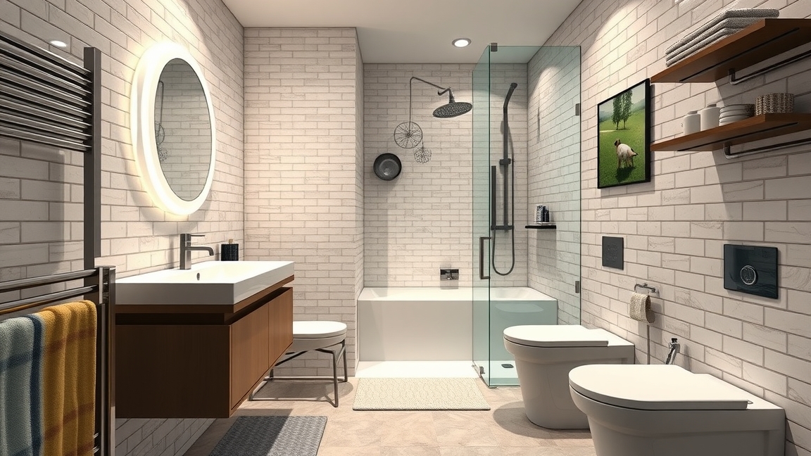 Modern fürdőszoba kialakítás üveg zuhanyzóval és elegáns mosdóval