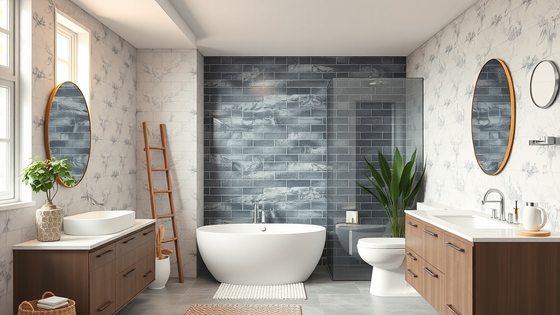 Modern fürdőszoba dizájn újépítésű otthonban