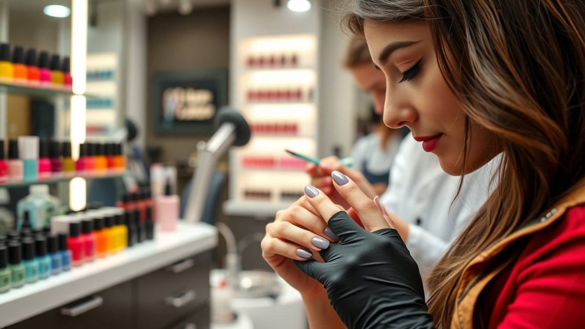 Gél lakkozás folyamat egy szépségszalonban.