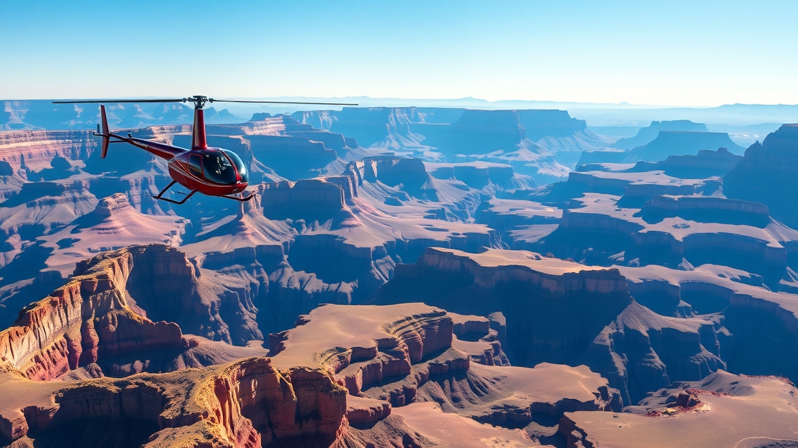 Helikoptertúra a Grand Canyon felett, lélegzetelállító panorámával.