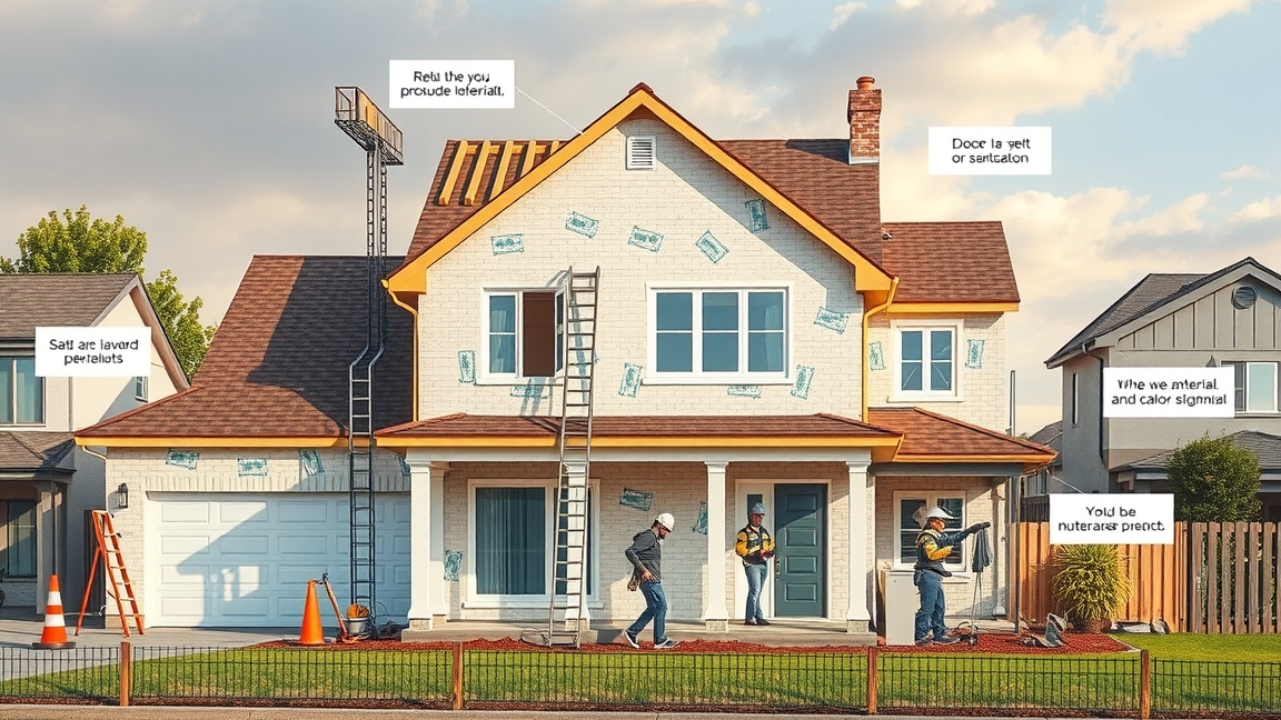 Építkezés folyamatban, házépítés szakemberei dolgoznak.