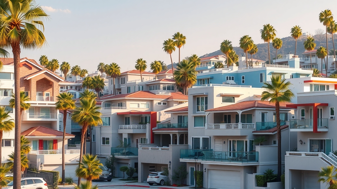 Modern házak Los Angelesben pálmák között