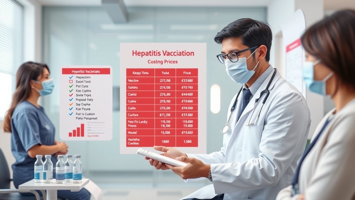 Hepatitis védőoltás költségei orvosi rendelőben, oltási információkkal.