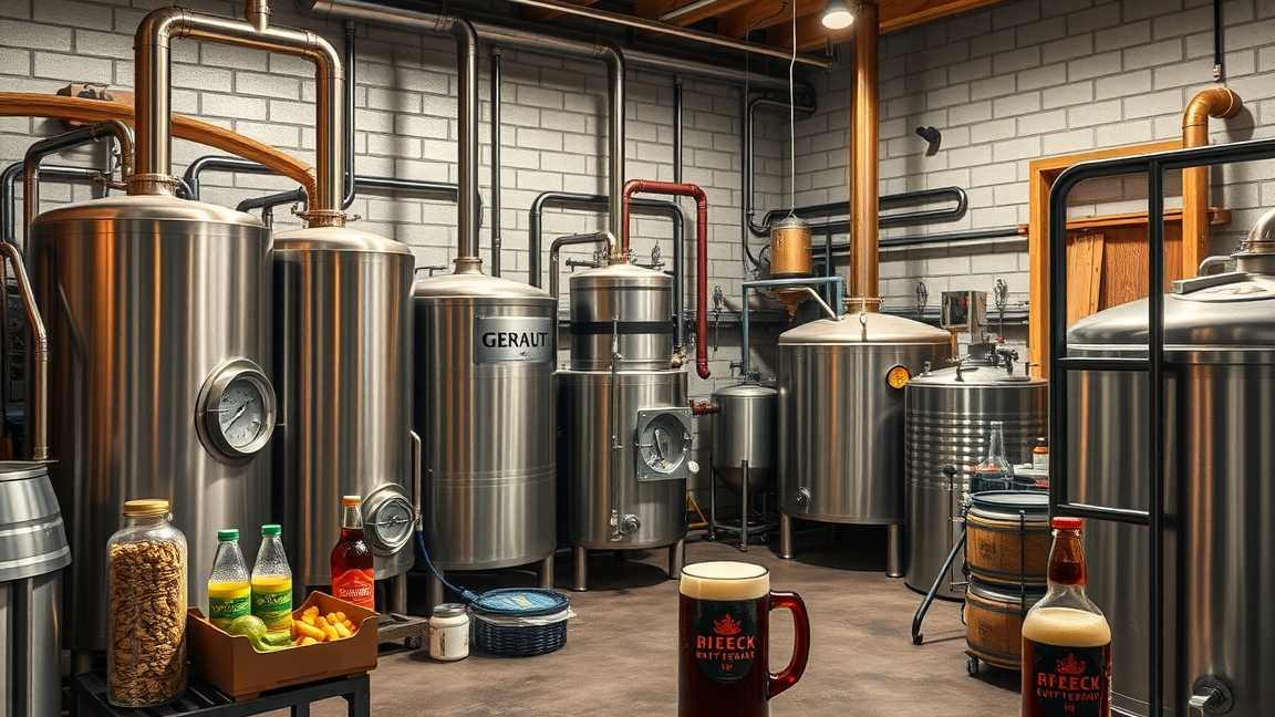 Modern sörfőző berendezések és italok a főzőhelyiségben