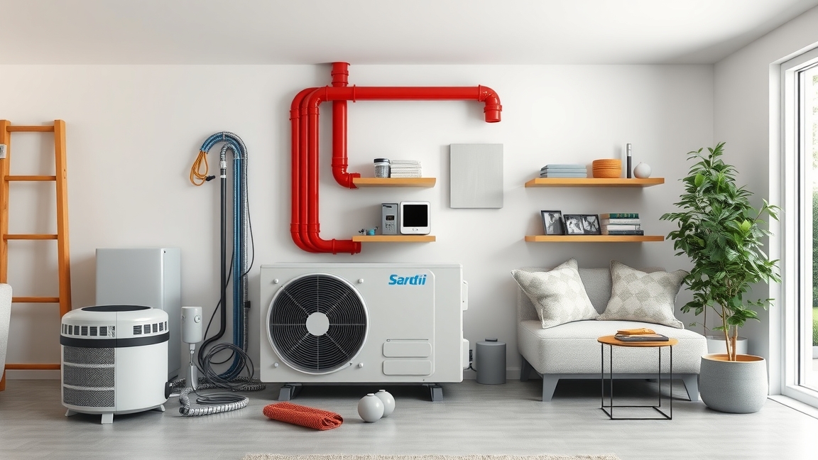 Hőszivattyú fűtési rendszer egy modern lakásban.