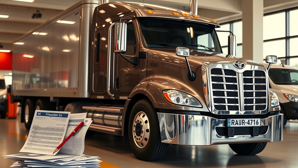 Új kamion bemutatóteremben, költségbecslés mellett.