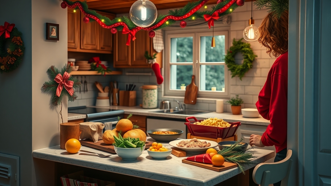 Karácsonyi menü készítése otthon, friss hozzávalók egy konyhában