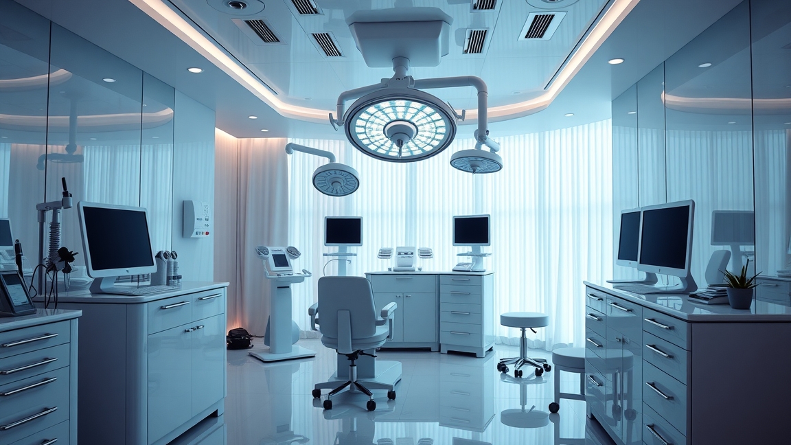 Modern sebészeti rendelő mellplasztika műtétekhez