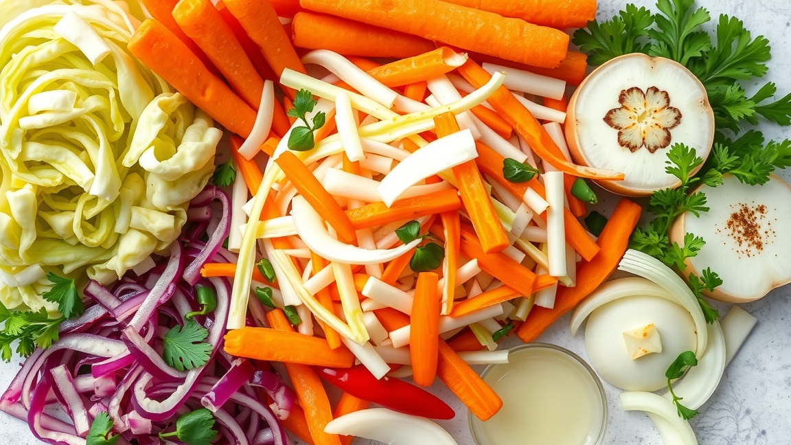 Friss zöldségek csalamádé készítéséhez, beleértve káposztát, paprikát és hagymát.