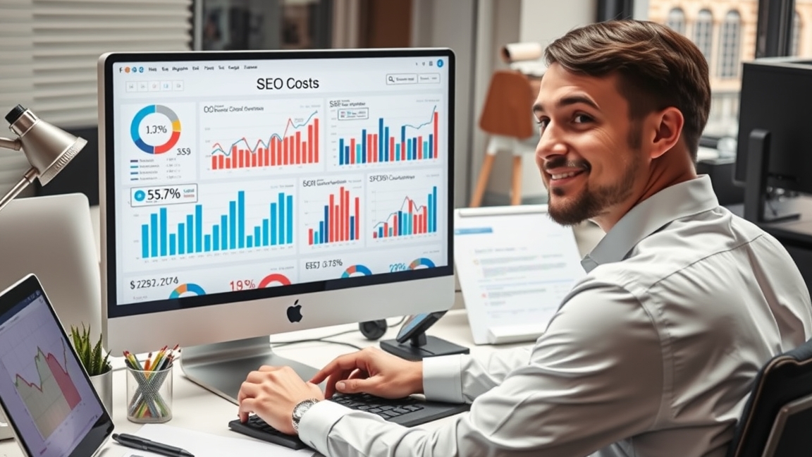 SEO költségek grafikonokat elemző szakember az irodában.