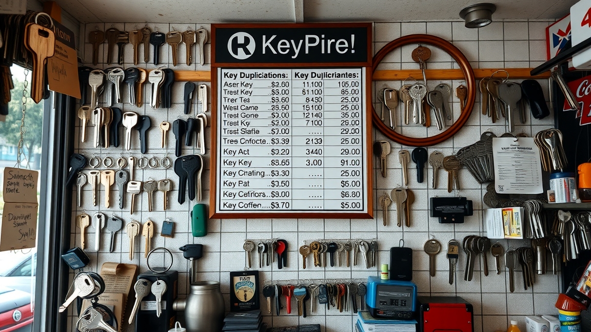 Kulcsmásoló szolgáltatás áraik kirakat táblázattal