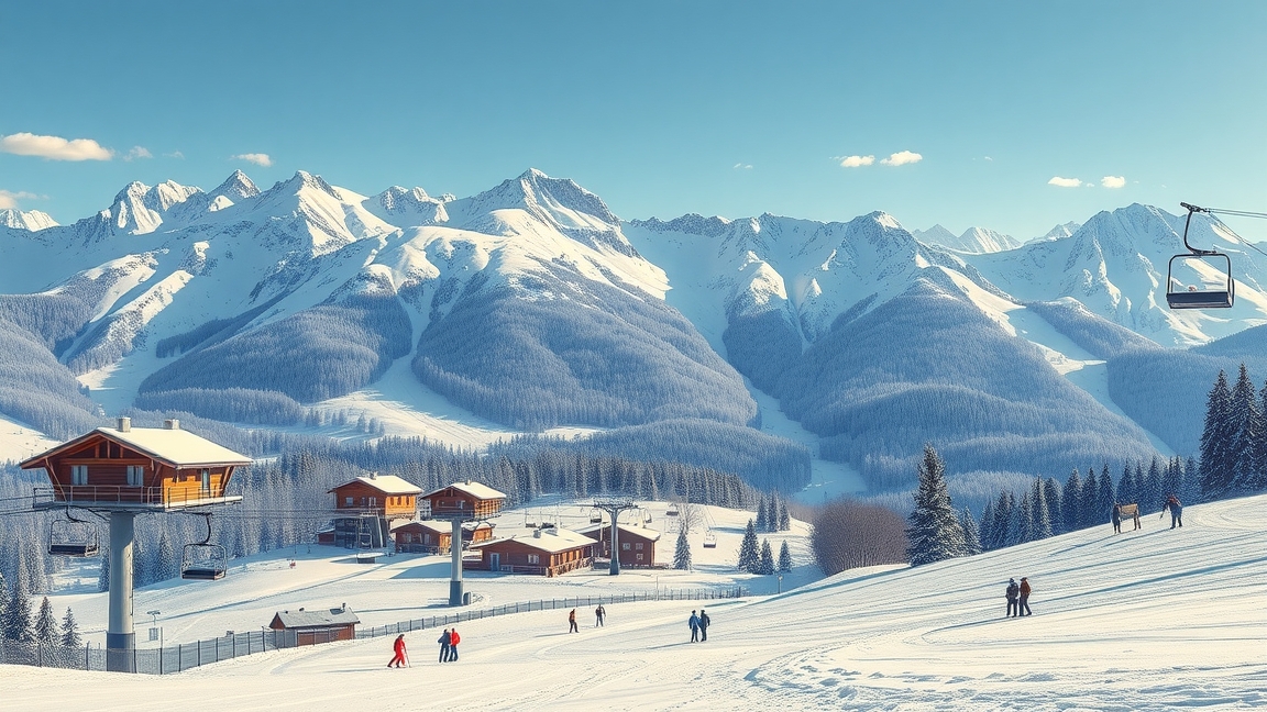 Téli síelés Ausztriában a hegyek között és síliftekkel.