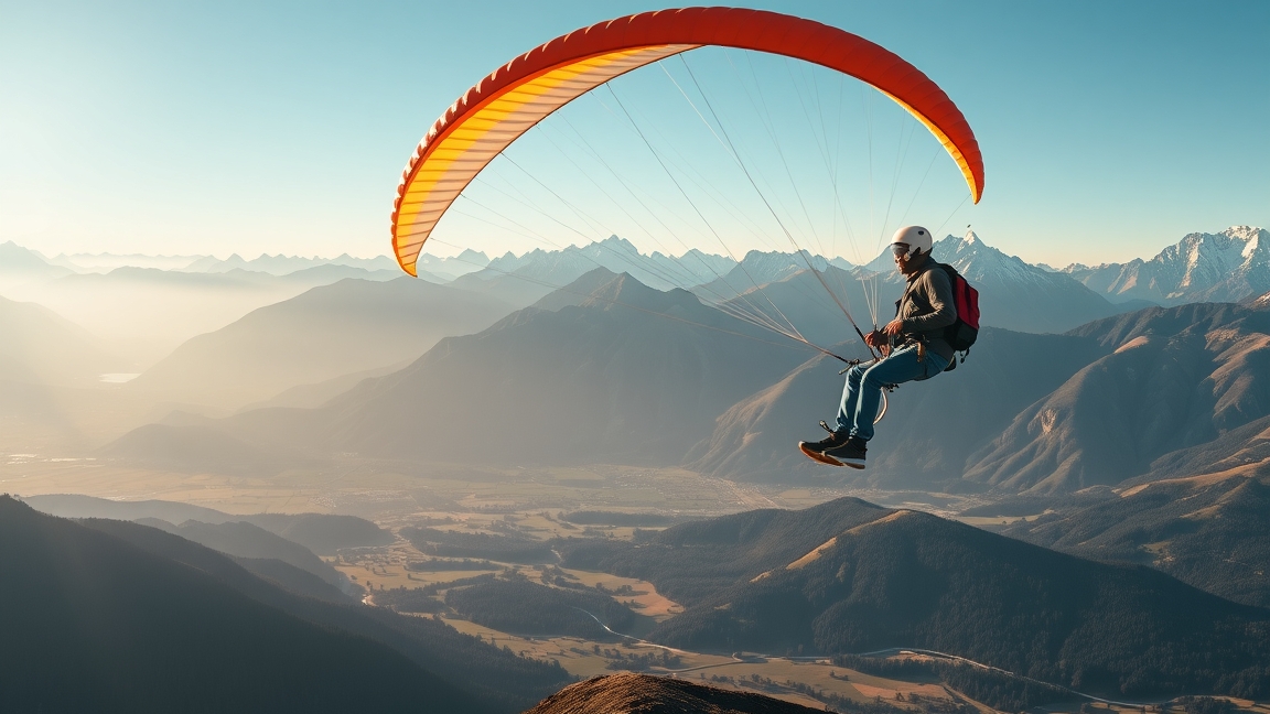 Siklóernyőzés panorámás kilátással a hegyek fölött.