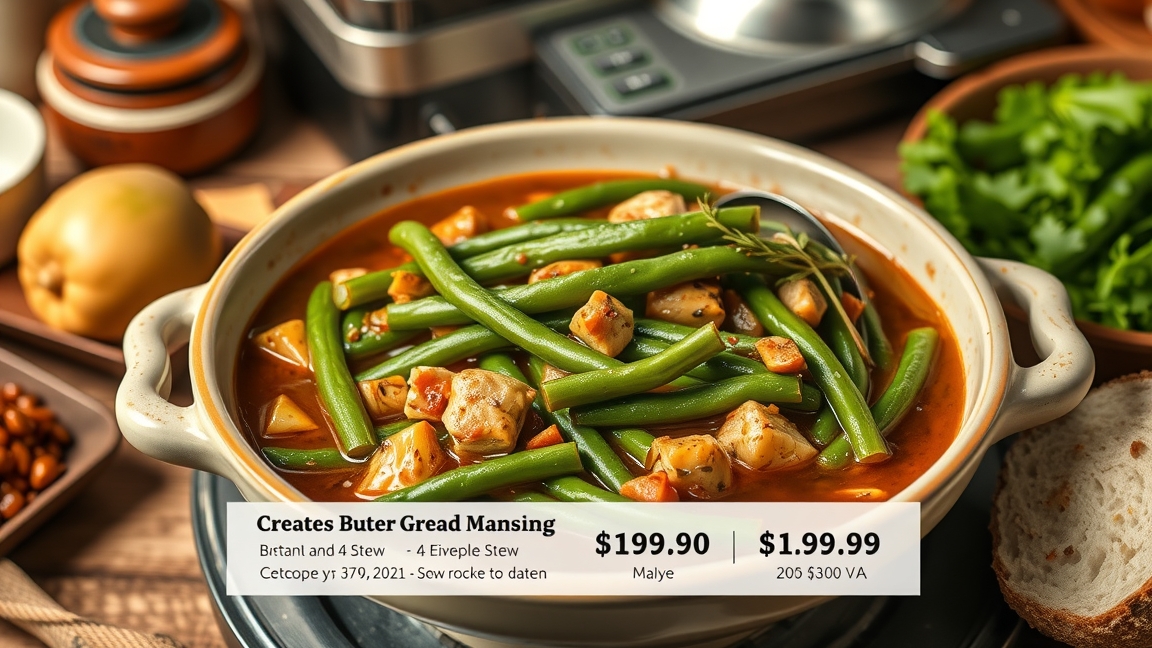 Finom zöldbabfőzelék egy tányéron, zöldségek és fűszerek kíséretében.