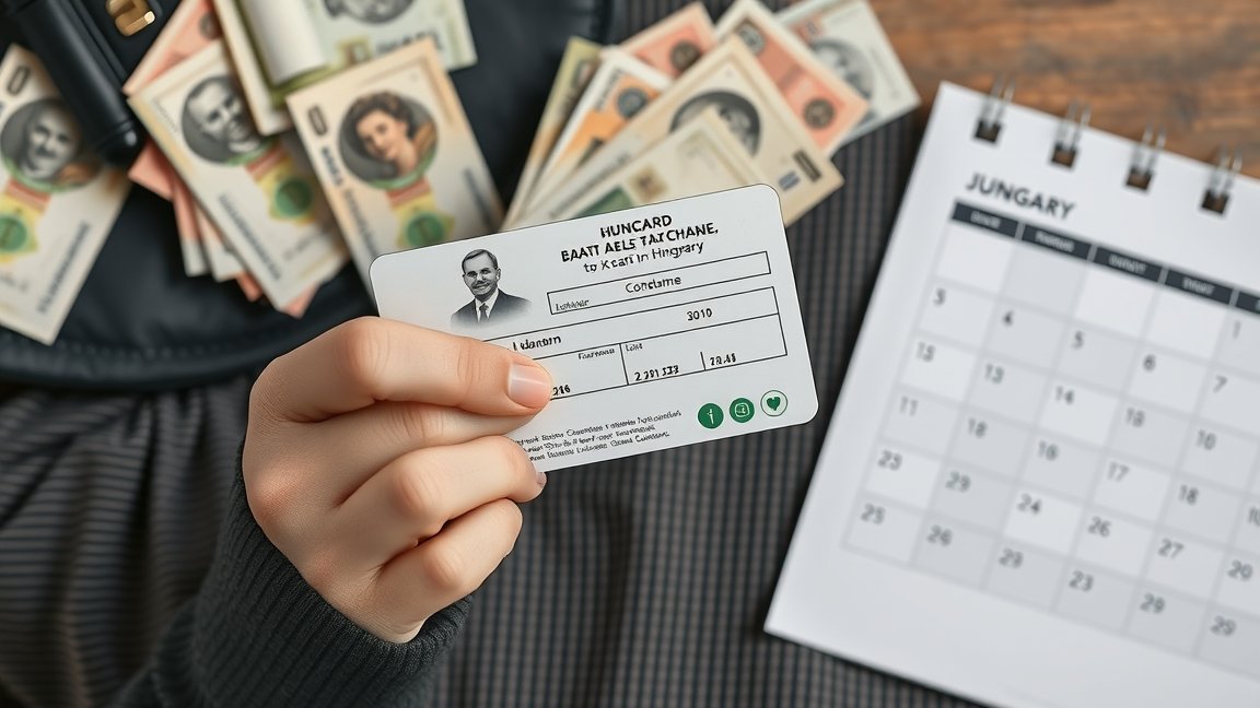 Adókártya kézben készpénz mellett, januári naptárral