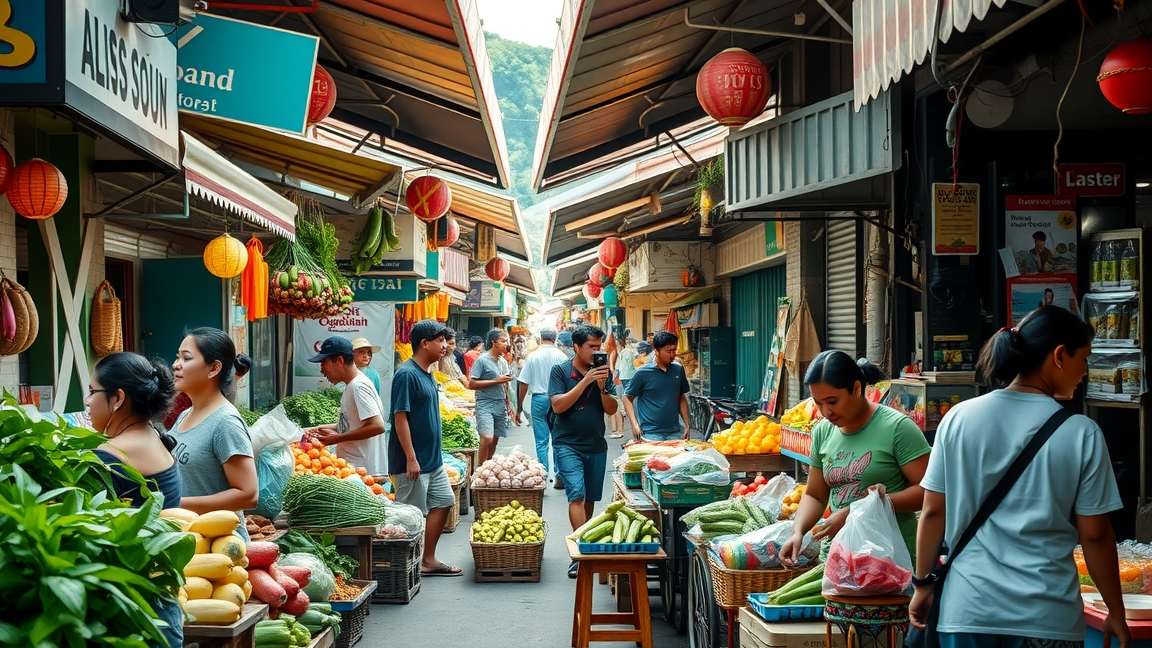 Bali helyi piac, friss zöldségekkel és gyümölcsökkel tele.