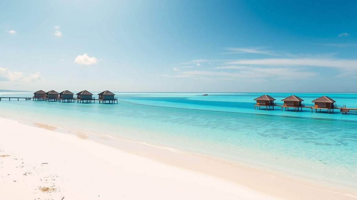 Maldív-szigetek vizi bungalói a tengerparton