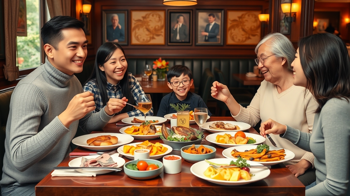 Családi ebéd négy főre egy elegáns étteremben, háromfogásos menüvel