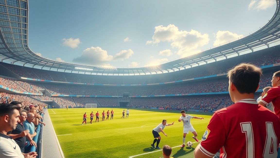 Foci kezdőrúgás egy teltházas stadionban