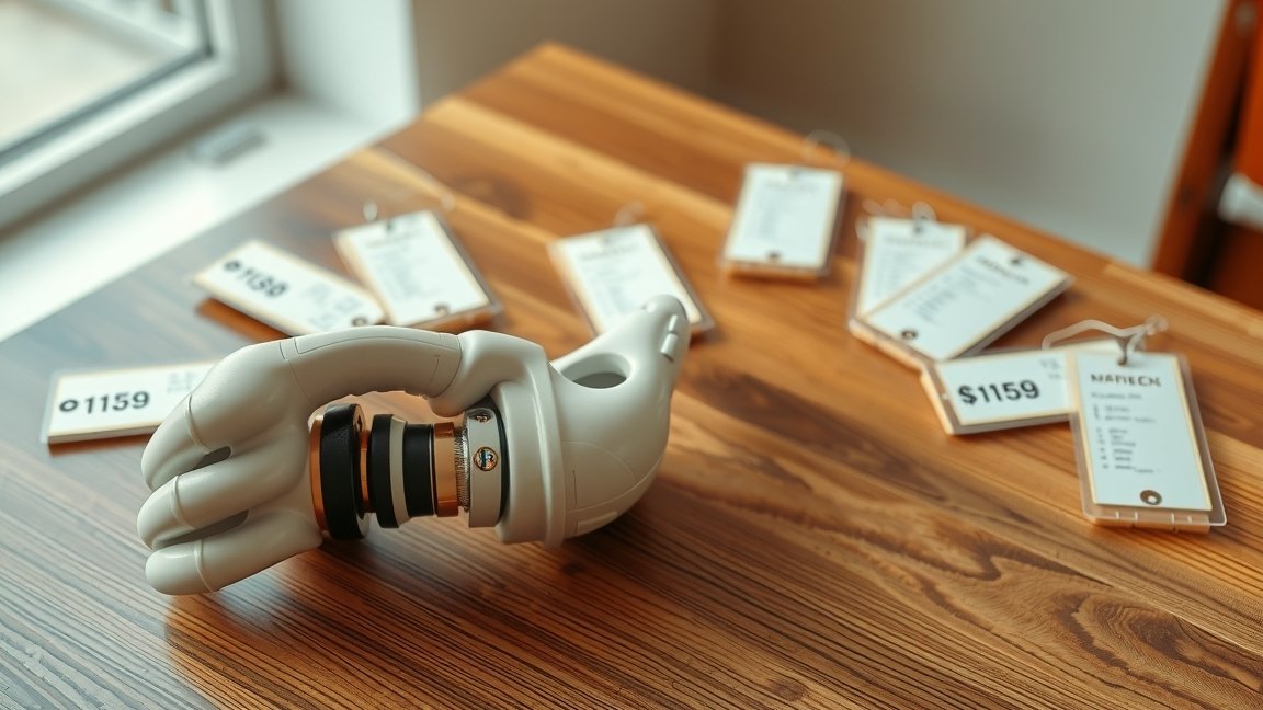 Műláb protézis ára különböző opciókkal a faasztalon.