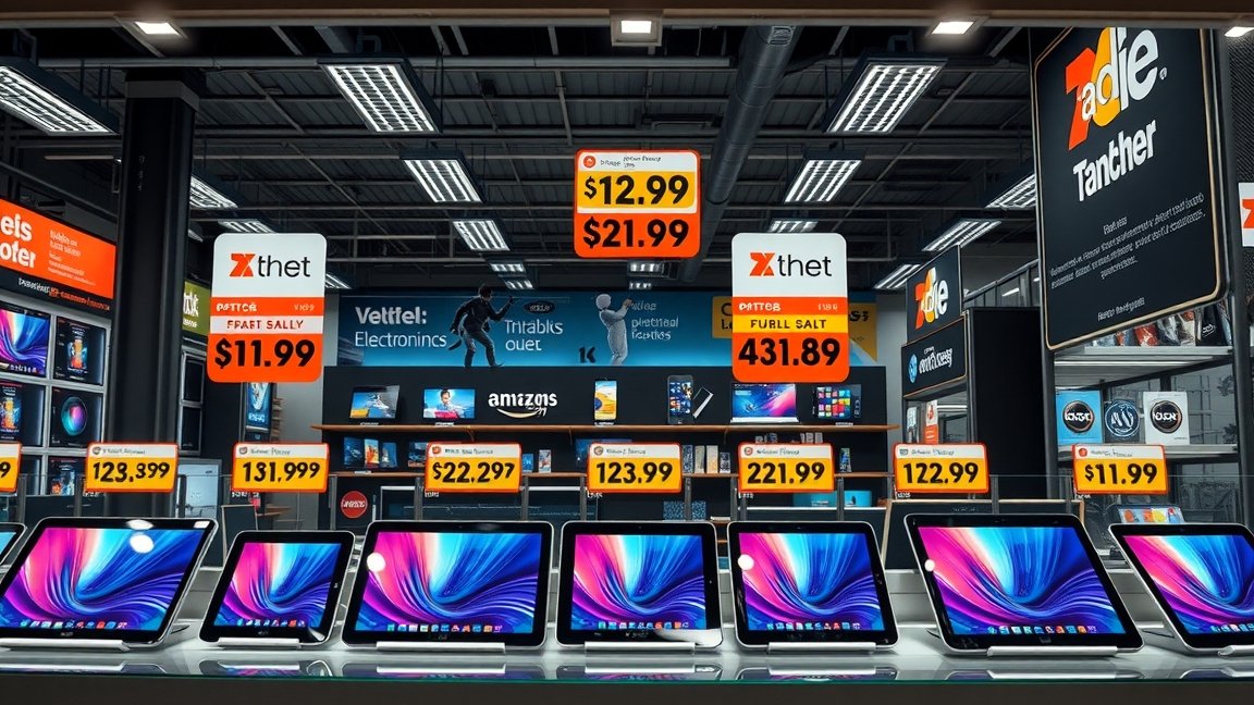Tabletek árakkal egy elektronikai boltban