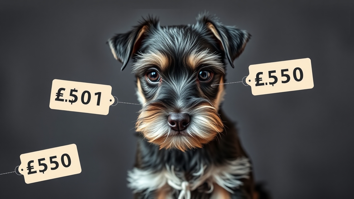 Törpe schnauzer kutya árak, £501 és £550 címkékkel