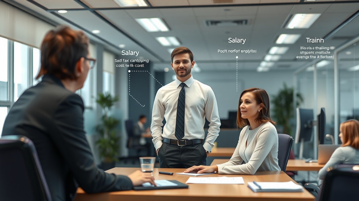 Munkahelyi megbeszélés bérköltségekről és képzésről