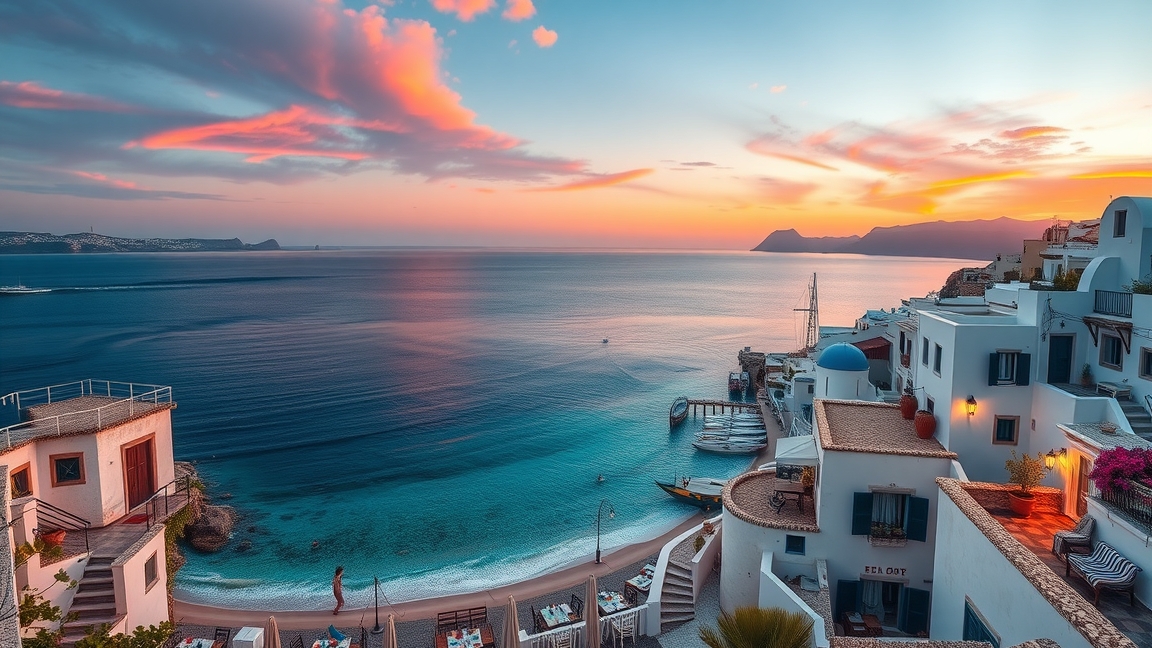 Gyönyörű görög szigetek naplemente tengerparti látvány