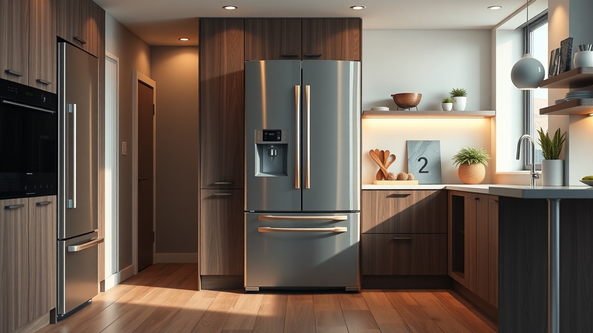 Modern okos hűtőszekrény egy stílusos konyhában
