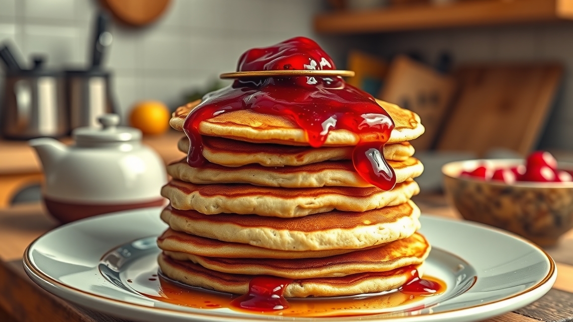 Magas rétegű palacsinta lekvárral a tányéron