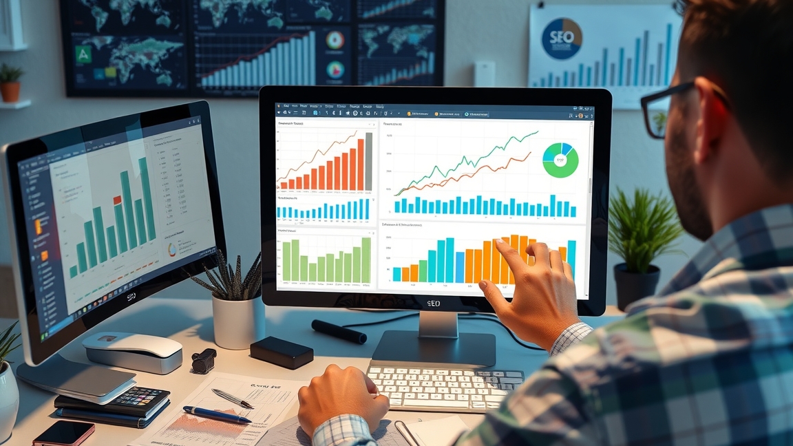 SEO analitika grafikonok számítógépen, digitális marketing