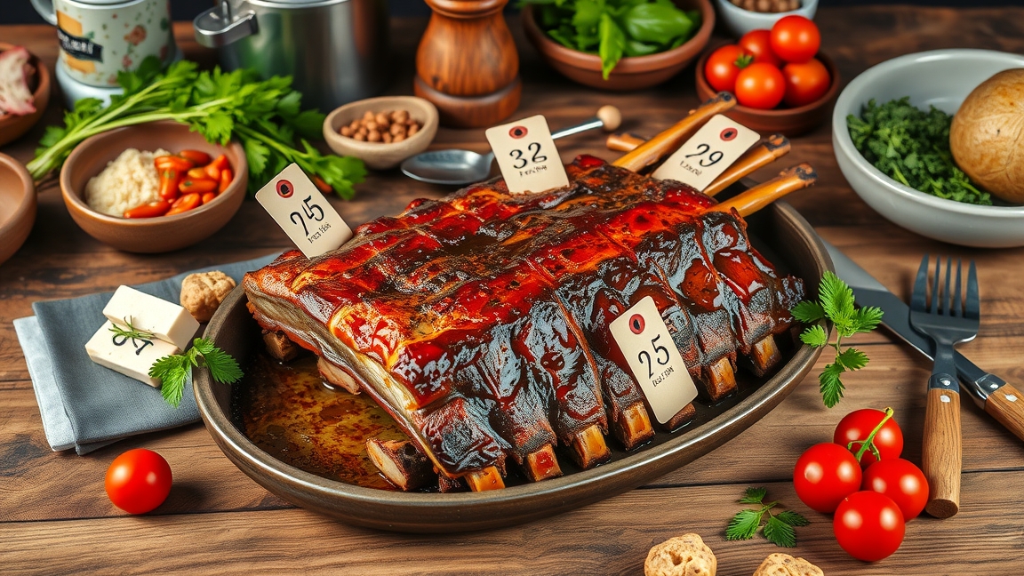 Sült oldalas körettel és fűszerekkel, árkalkulációs címkékkel.