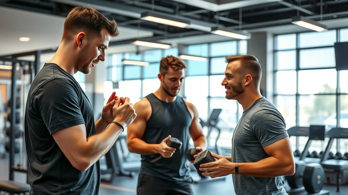 Pályakezdő személyi edzők beszélgetnek a konditeremben.