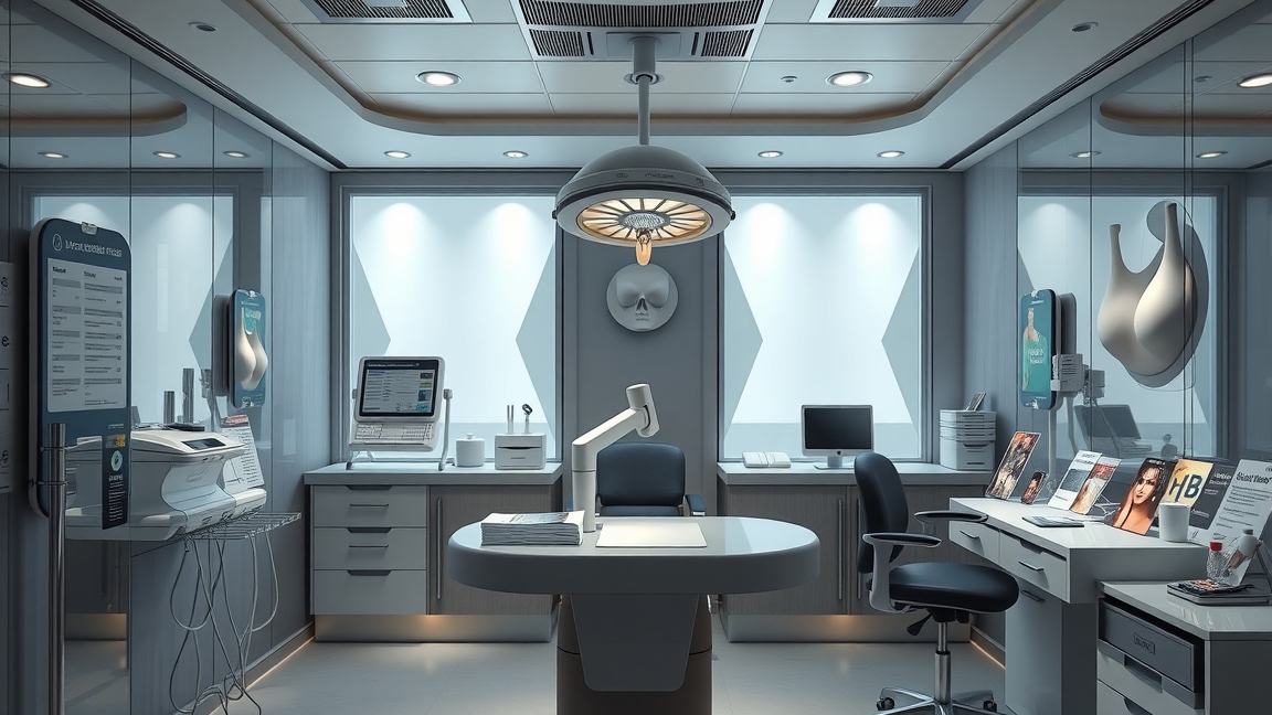 Modern plasztikai sebészet rendelő belső tér szilikonmell implantátumokkal.