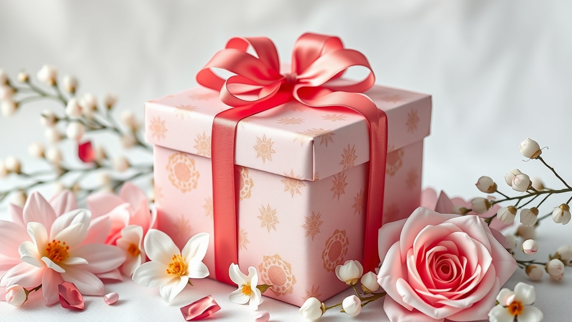 Születésnapi ajándék nőknek rózsaszín díszítéssel és virágokkal