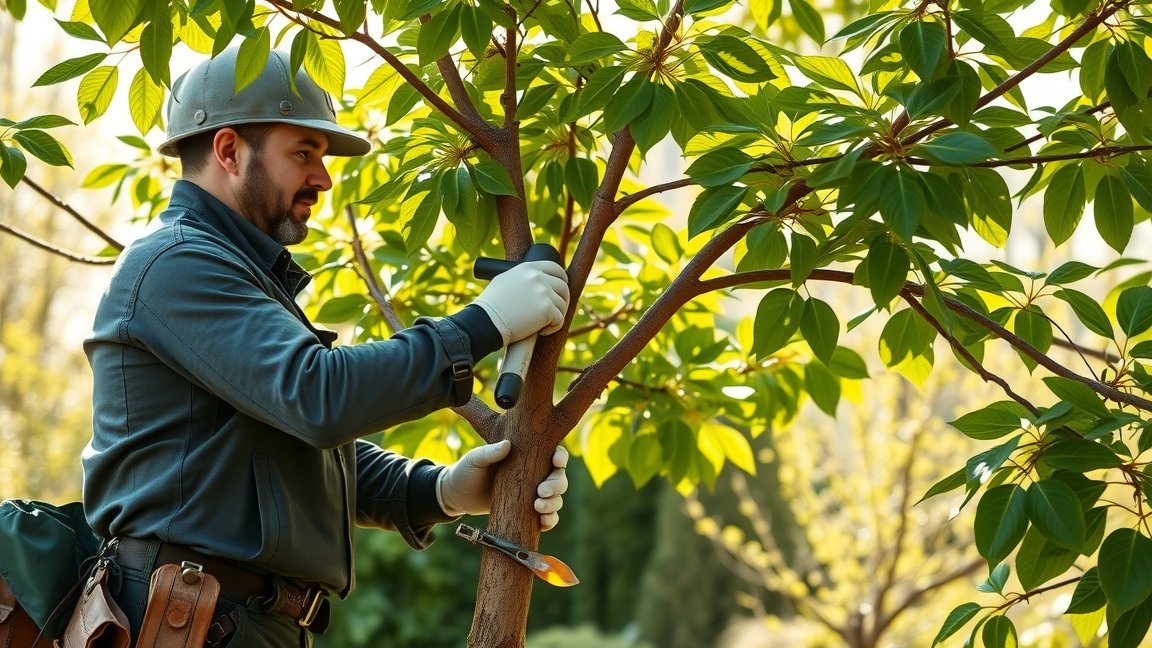Fa metszése tavaszi kertészkedés közben