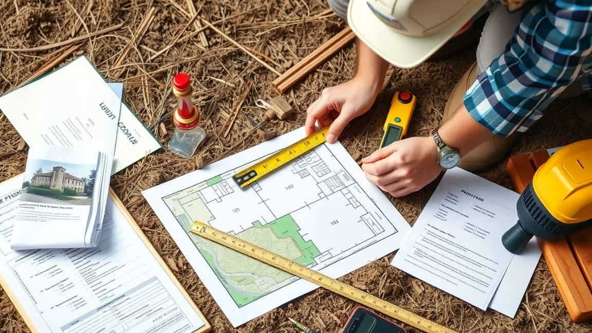 Telekmegosztás tervezési dokumentumok földmérői eszközökkel.